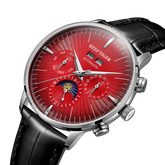 Red Dial Automatic Multifunctional Day/Date Moon phase Watch For Men - REEF TIGER RGA8218 Vintage Business Wristwatch